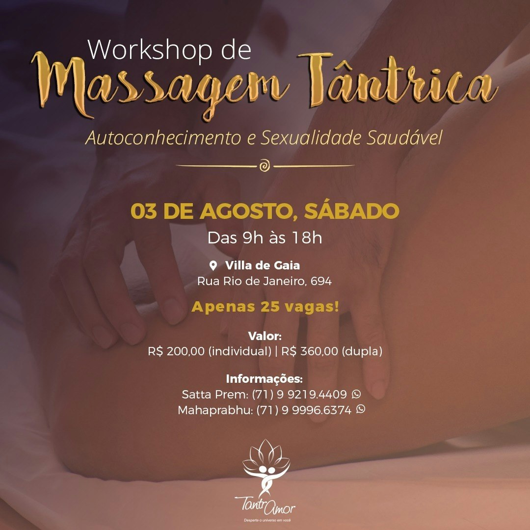 Workshop de Massagem Tântrica em Salvador/BA - 03/ago/2019 -  redemetamorfose.org